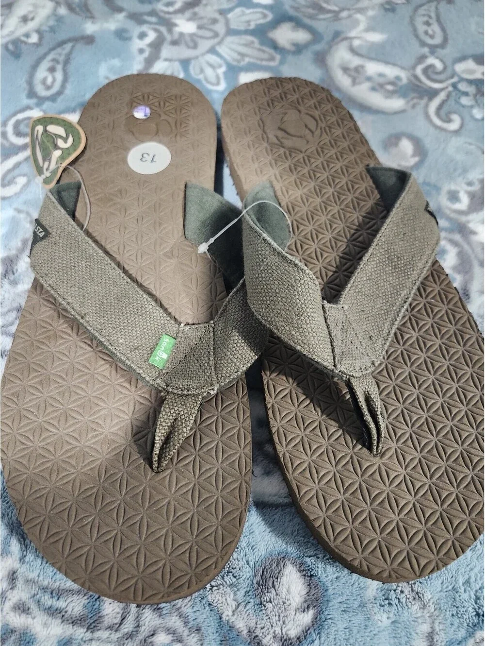 Sanuk Flip Flops Mens Brown Woven Hemp Comfort Sandal Slip On Slipper OG Squoosh